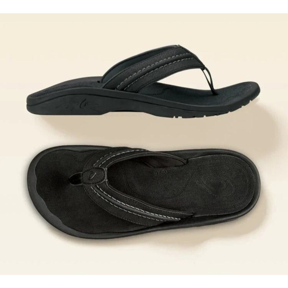 OluKai Men's Black Flip-Flops in Original Box